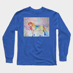 Unicorn Watercolor Painting Rainbow Long Sleeve T-Shirt